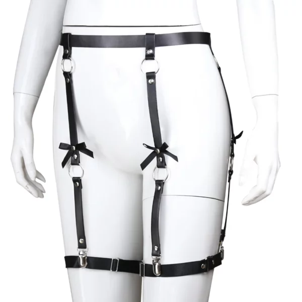 1018BX - Leather Leg Harness with Bows