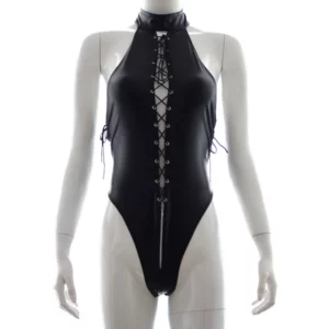 4242 - Wetlook Teddy with Lace up Front