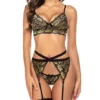 564BX - 3 Piece Embroidered Lace Set - L, Gold
