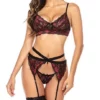 564BX - 3 Piece Embroidered Lace Set - XL, Red