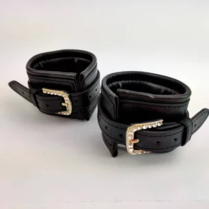 L103 - Black Leather Diamonte Cuffs