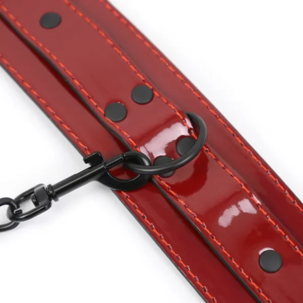 L118 - Glossy Red PVC Cuffs, Collar and Crop - Image 2