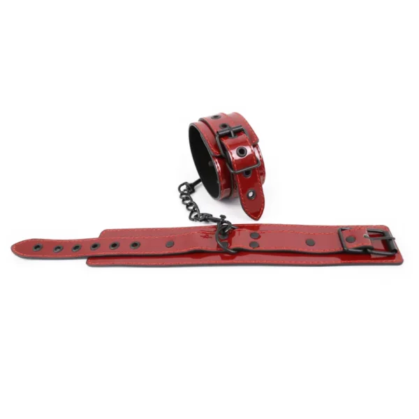 L118 - Glossy Red PVC Cuffs, Collar and Crop - Image 6