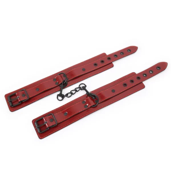 L118 - Glossy Red PVC Cuffs, Collar and Crop - Image 5