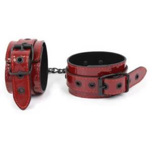L118 - Glossy Red PVC Cuffs, Collar and Crop