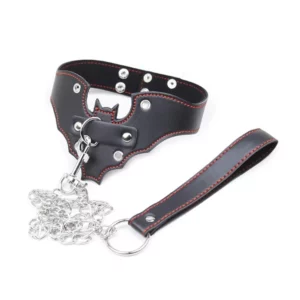 L206 - Bat PVC Leather Collar with Chain Lead