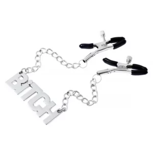 N144 - Nipple Clamps Chained - Bitch