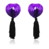 N200 - Heart Shaped Nipple Covers with Tassels - Purple/Black