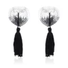 N200 - Heart Shaped Nipple Covers with Tassels - Silver/Black