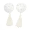 N200 - Heart Shaped Nipple Covers with Tassels - White/White