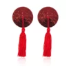 N202 - Circle Tassle Nipple Covers - Red/Red