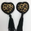 N203 - Heart Edged Tassle Nipple Covers - Leopard/Black