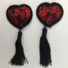 N203 - Heart Edged Tassle Nipple Covers - Black