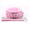 L100 Fluffy Leather Cuffs & Collar - Collar, Pink