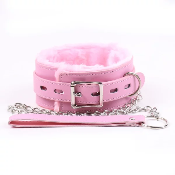 L100 Fluffy Leather Cuffs & Collar - Image 16