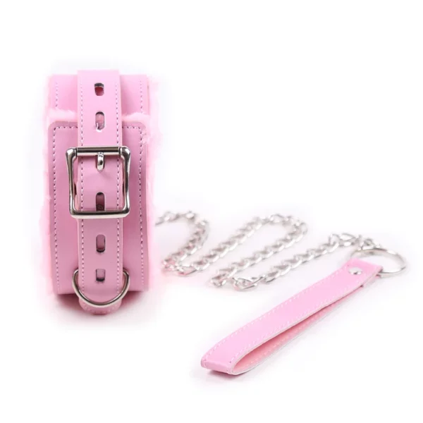L100 Fluffy Leather Cuffs & Collar - Image 15
