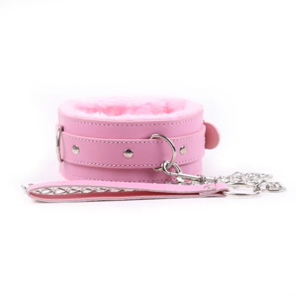 L100 Fluffy Leather Cuffs & Collar - Image 14