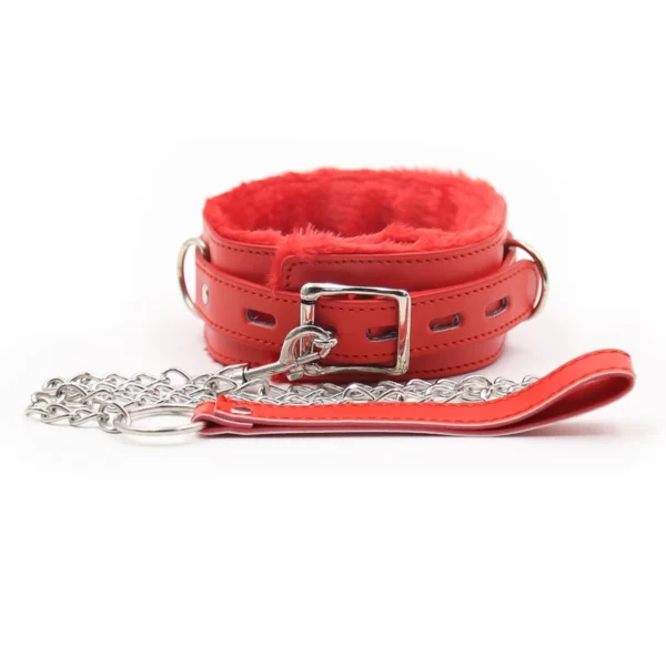 L100 Fluffy Leather Cuffs & Collar - Image 8