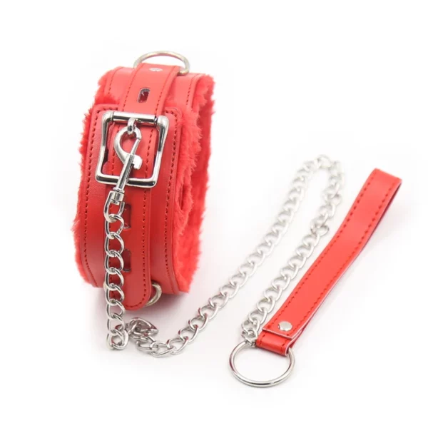 L100 Fluffy Leather Cuffs & Collar - Image 7