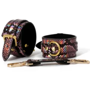L112 - Snakeskin Print Leather Cuffs & Collar