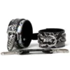 L112 - Snakeskin Print Leather Cuffs & Collar - Wrist, Silver