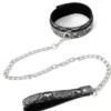 L112 - Snakeskin Print Leather Cuffs & Collar - Collar, Silver